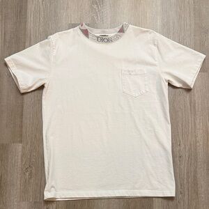 Dior Cream Tee with Logo Collar